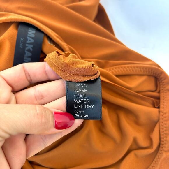 Norma Kamali Diana One Shoulder Midi Cocktail Dress Cinnamon Rust XL Orange - Picture 5 of 8